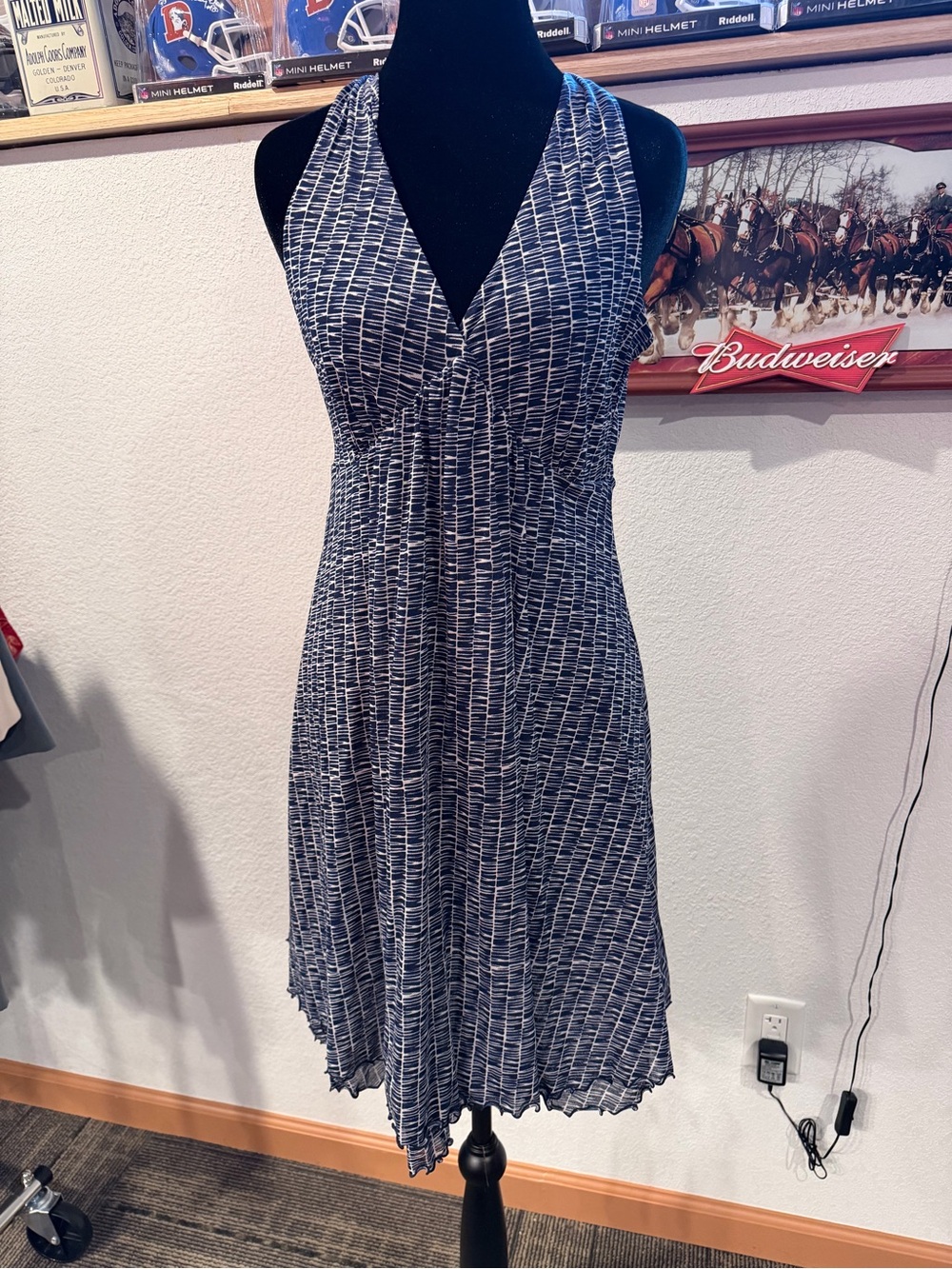 Kenneth Cole Navy & White Halter V-Neck Mini Dress